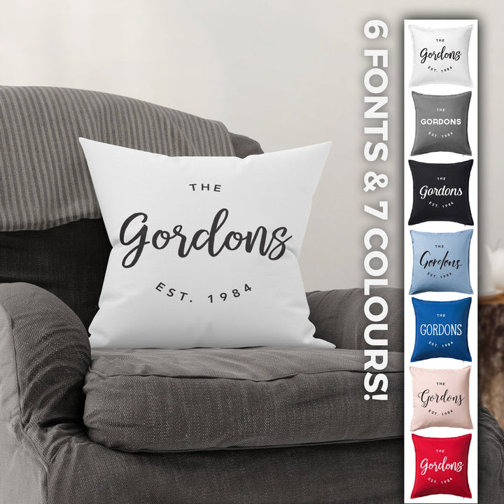 Custom Family Name Established Throw Pillowcase, Custom Pillow with Last Name, Customizable Personalized Pillow, Anniversary Engagement Gift