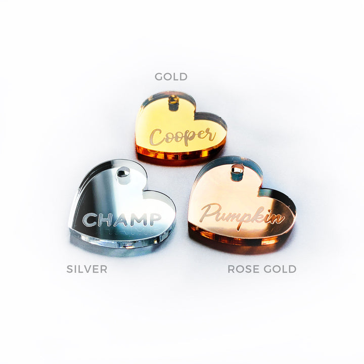 Custom Mirror or Wood Pet Tag, Personalized Cat and Dog Pet ID Tags, Pet Gift, Customized Lost Pet Tag, Rose gold, Gold, Silver Mirror
