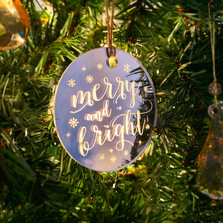 Wood or Acrylic Engraved Christmas Tree Ornament Decoration, Merry And Bright, Holiday Decor, Stocking Stuffer Gift, Custom