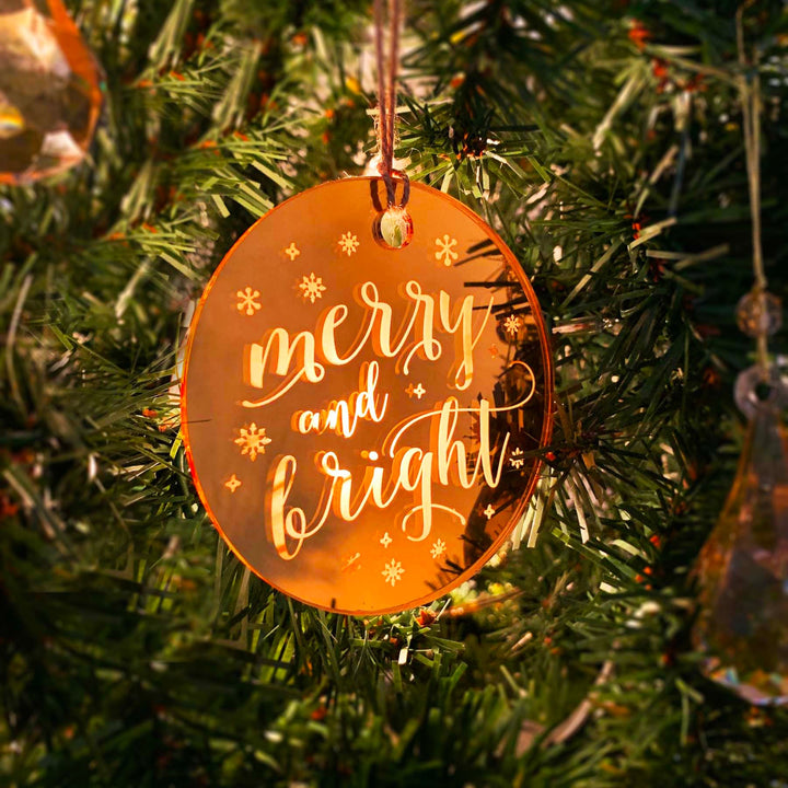 Wood or Acrylic Engraved Christmas Tree Ornament Decoration, Merry And Bright, Holiday Decor, Stocking Stuffer Gift, Custom
