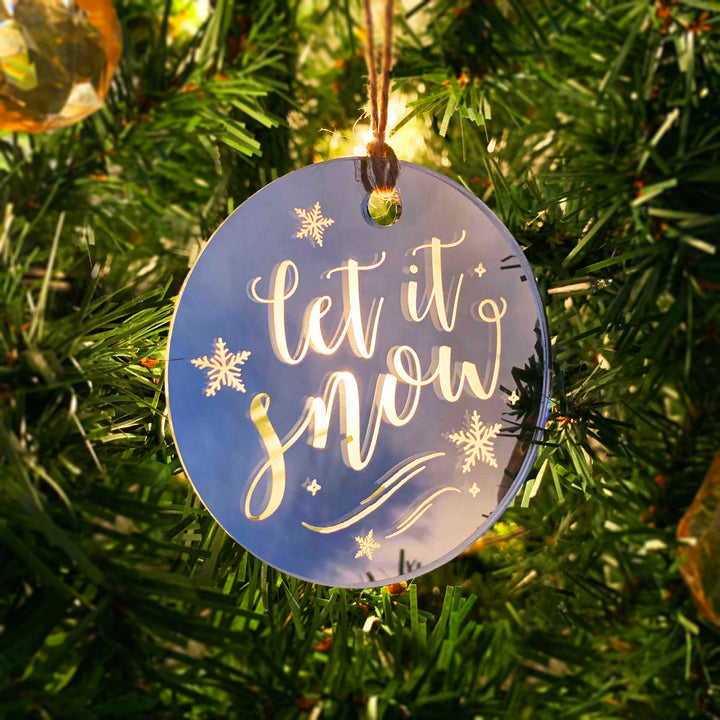 Wood or Acrylic Engraved Christmas Tree Ornament Decoration, Let it Snow, Country Christmas Holiday Decor, Stocking Stuffer Gift, Custom