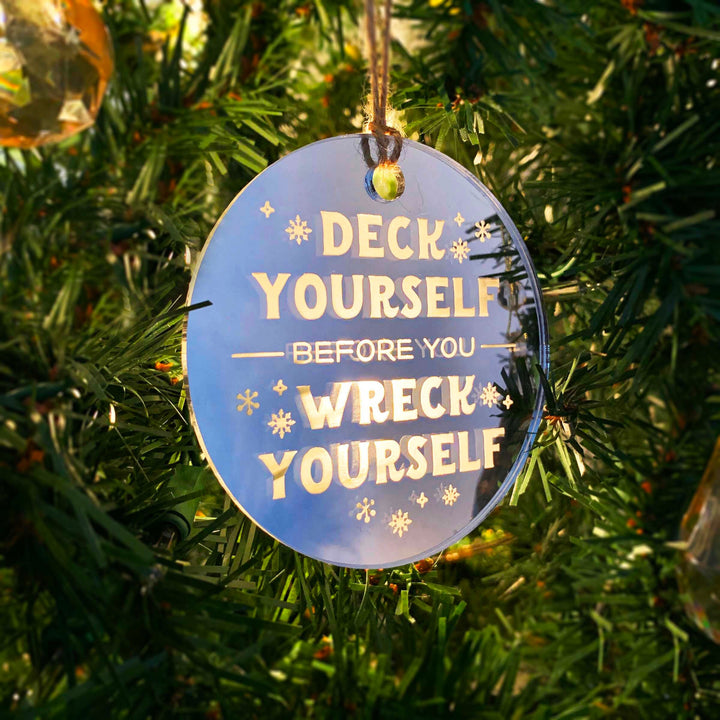 Wood or Acrylic Engraved Christmas Tree Ornament Decoration, Deck Yourself, Funny Holiday Decor, Stocking Stuffer Gift, Custom