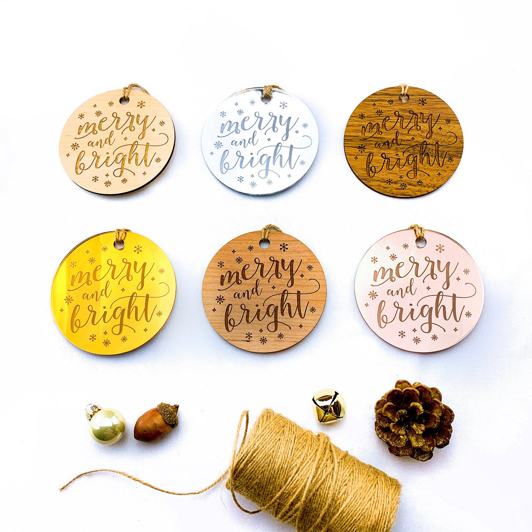 Wood or Acrylic Engraved Christmas Tree Ornament Decoration, Merry And Bright, Holiday Decor, Stocking Stuffer Gift, Custom