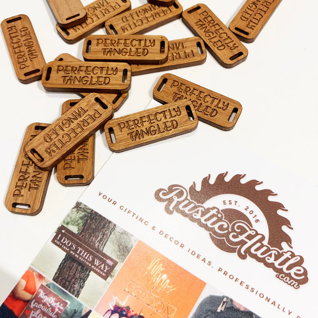 Custom Logo RIGID Product Tags - Wood and Mirrored Acrylic