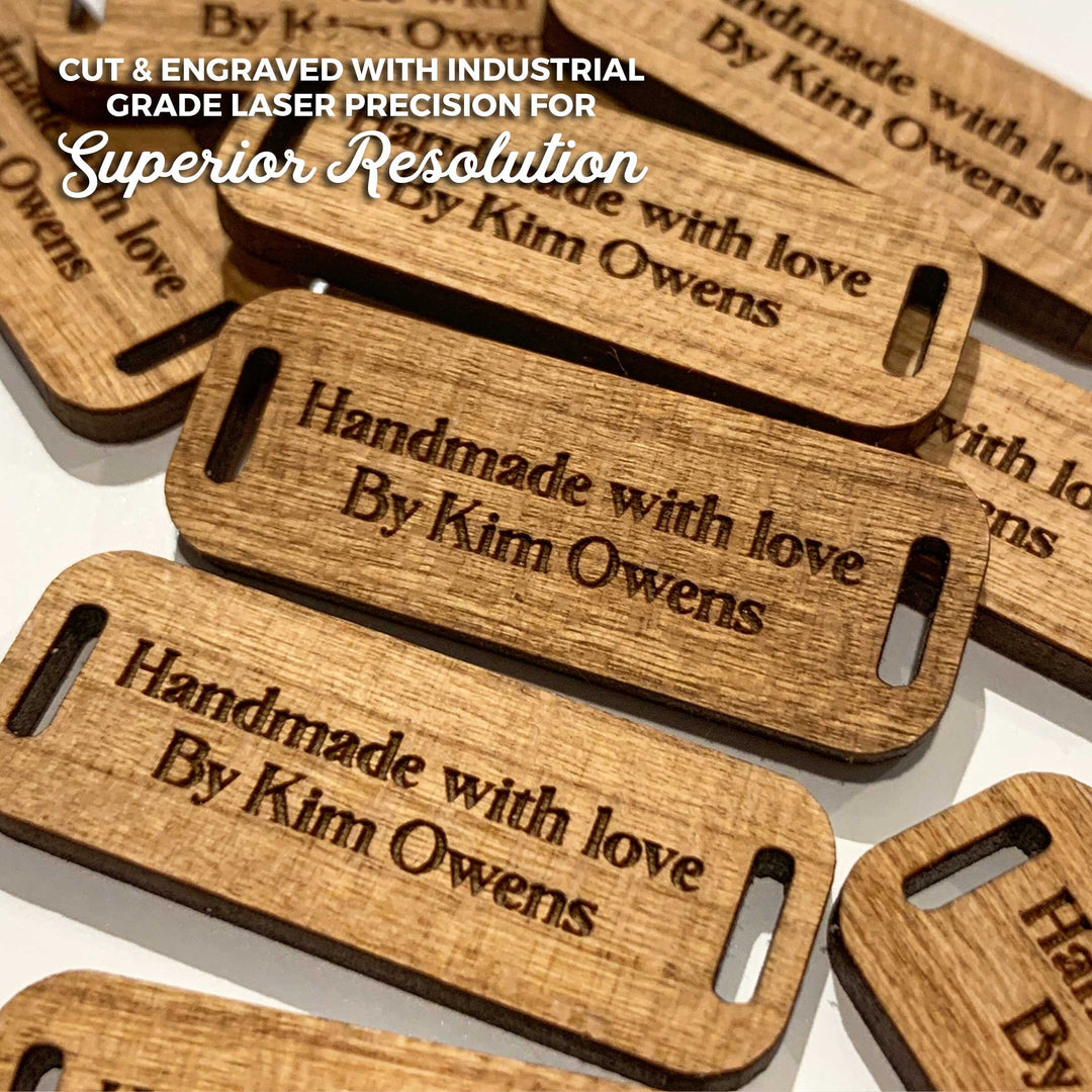 Custom Logo RIGID Product Tags - Wood and Mirrored Acrylic