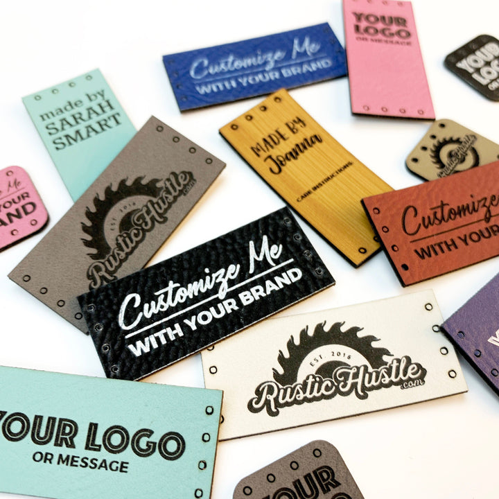 Custom Logo Product Tags for Handmade Items | Cruelty Free Leatherette | Personalized Flexible Branded Garment Tag for Knit Crochet Items