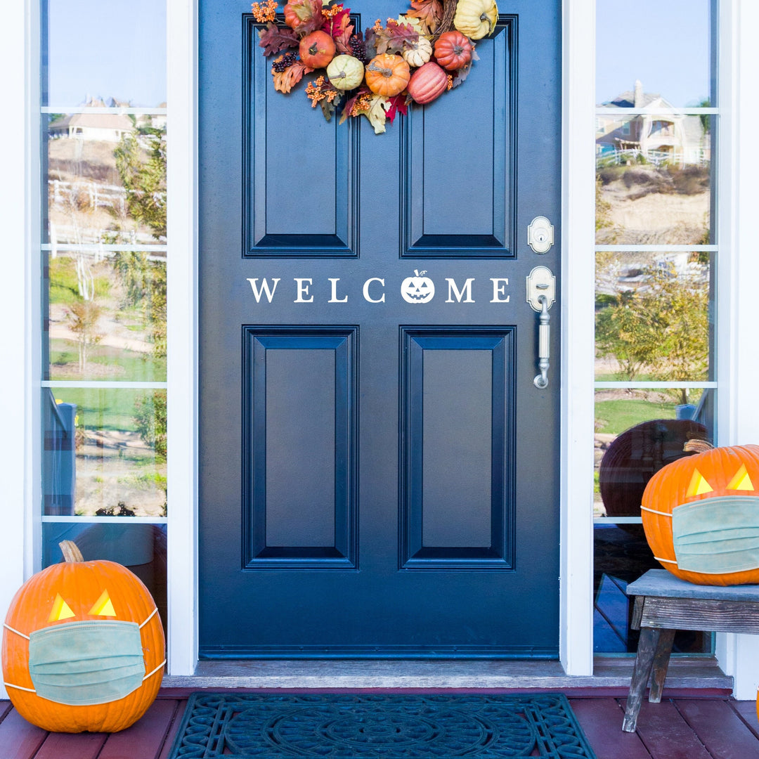 Welcome Pumpkin Halloween Vinyl DECAL Decor - Removable Party Wall Decor, Jack O Lantern Themed Halloween
