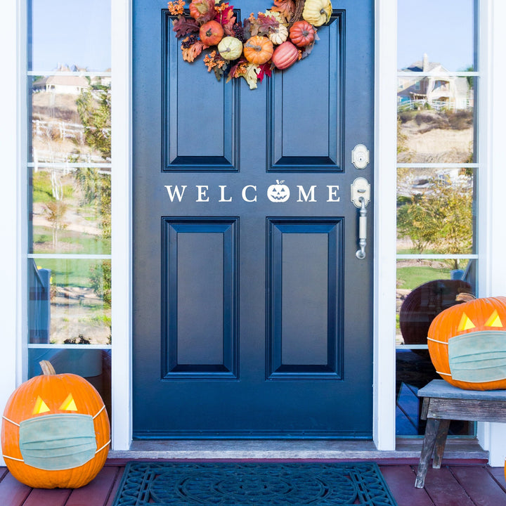 Welcome Pumpkin Halloween Vinyl DECAL Decor - Removable Party Wall Decor, Jack O Lantern Themed Halloween