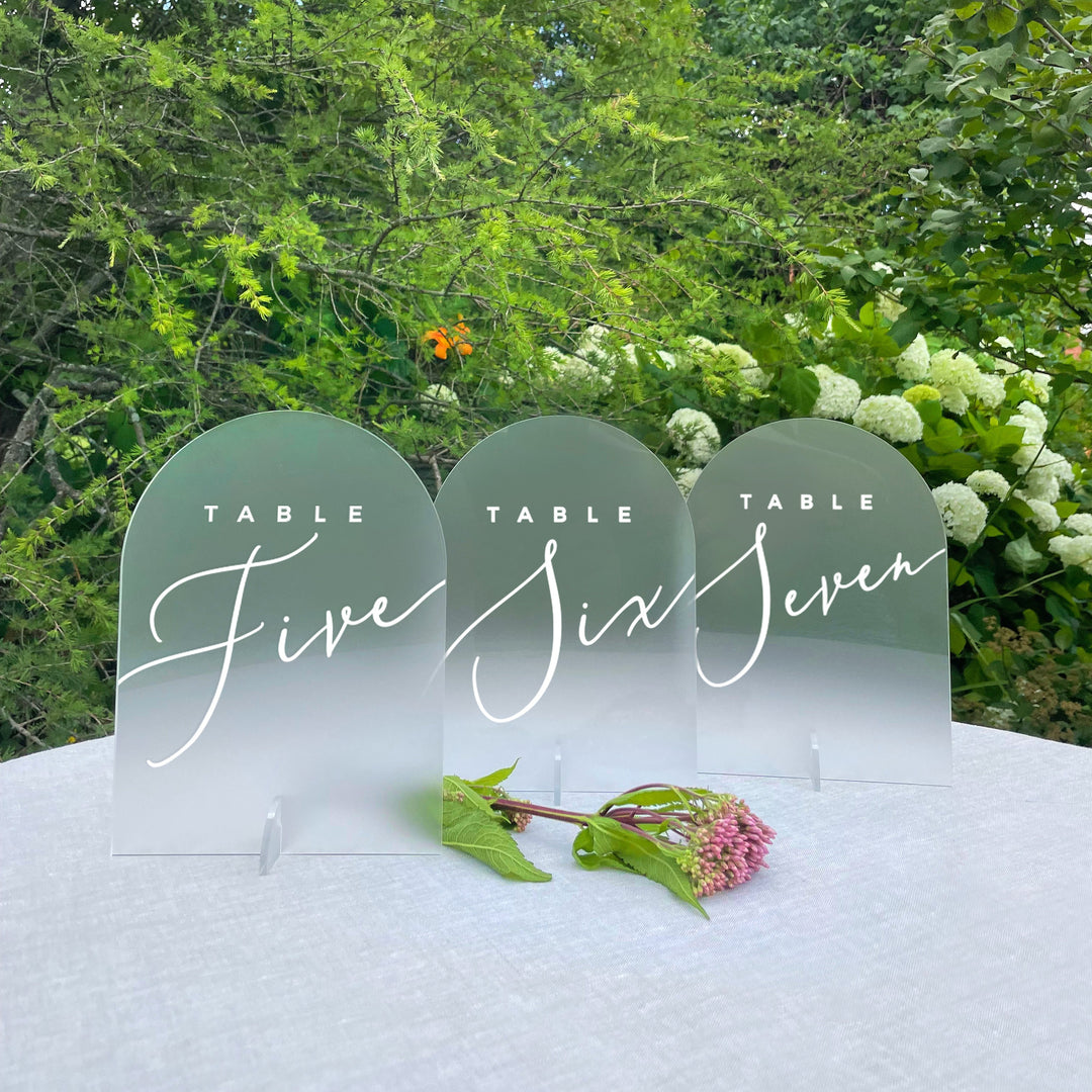 Frosted Arched Table Number Signs - GARDEN FORMAL