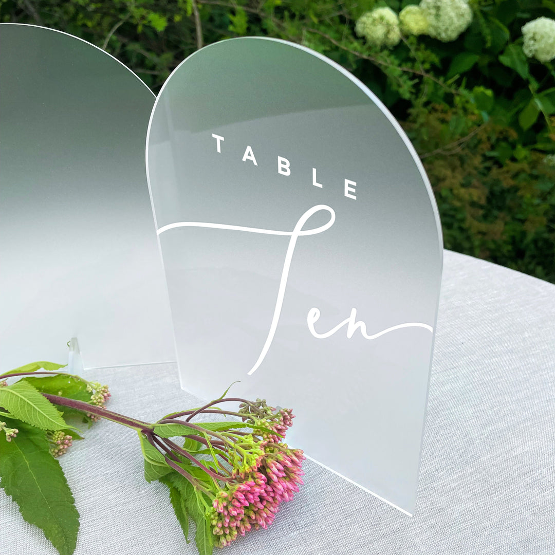 Frosted Arched Table Number Signs - GARDEN FORMAL