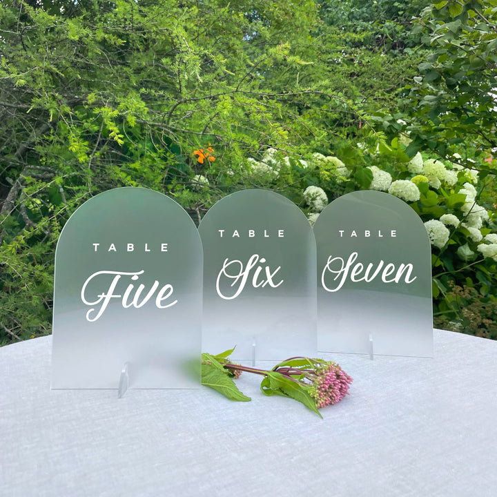 Frosted Arched Table Number Signs - FAIRYTALE EVENING