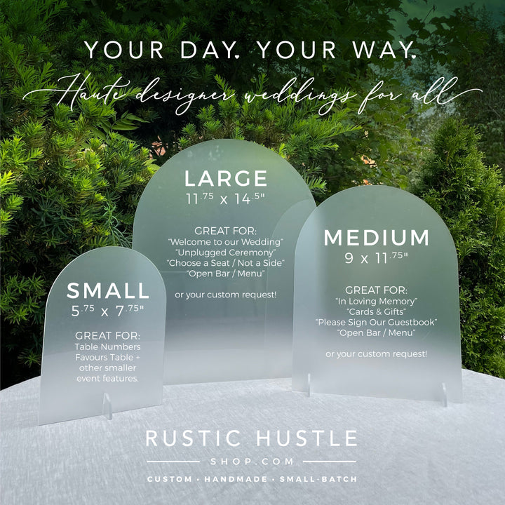 FROSTED ARCHED WEDDING SIGNAGE - GARDEN FORMAL